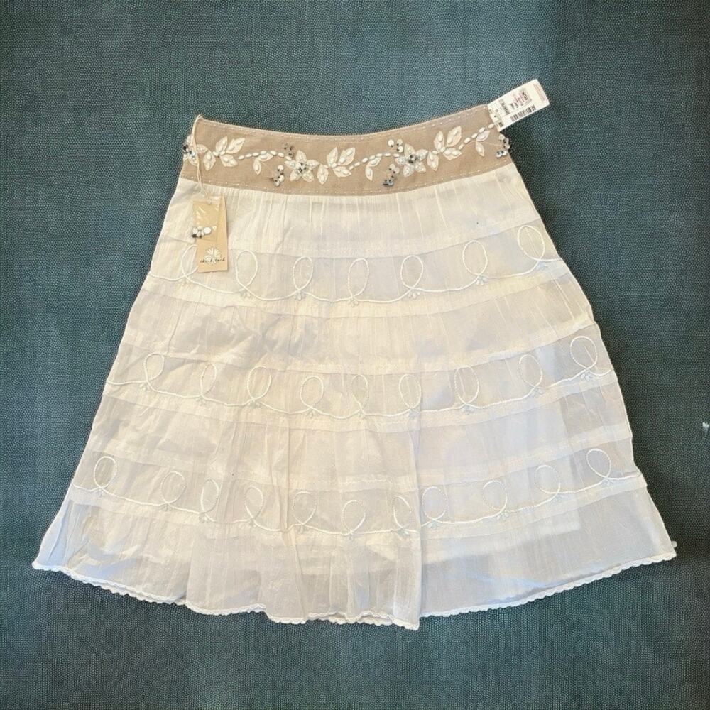 New Think Tank Cotton Eyelet A Line Boho Beaded Skirt Size 10